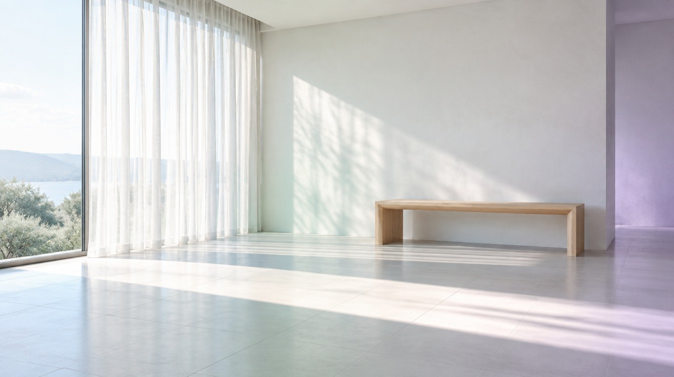 A quiet modern interior with daylight across the floor